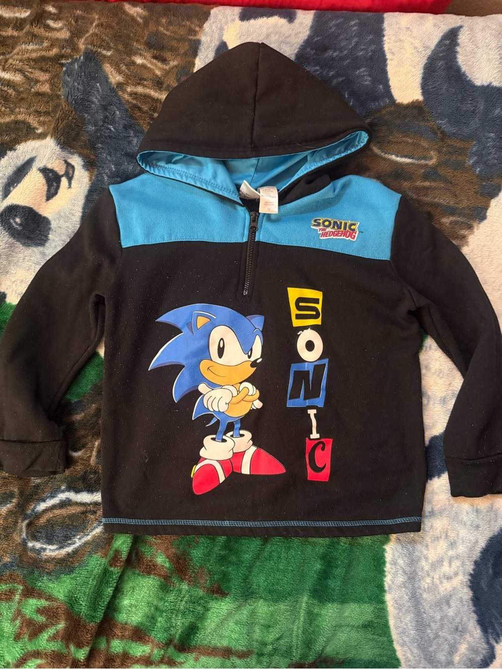 Sonic The Hedgehog Black & Blue Hooded Kids Sweatshirt